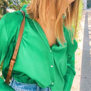 Zara Vibrant Green Button Down Shirt